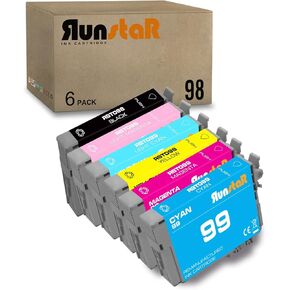 Run Star Remanufactured 6 Pack T098 T099 98 99 Ink Cartridge Replacement for Epson 98 99 use with Epson Artisan 700 710 725 730 800 810 835 837 Printer (6 Pack, B/C/M/Y/LC/LM)