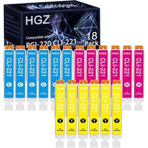 HGZ Compatible Ink Cartridge Replacement for Canon PGI-220 PGI220 CLI-221 CLI221 Used for PIXMA MP560 MP620 MP620B MP640 MP980 MP990 MX860 MX870 (6 Cyan, 6 Magenta, 6 Yellow, 18-Pack)