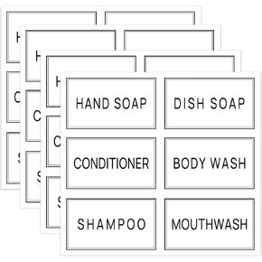Preprinted Minimalist Bathroom Labels for Organizing, Hand Soap Shampoo and Conditioner Labels Waterproof Oil Resistant Labels for Bathroom Dispenser Bottles (32PCS, with DIY Blank Labels)