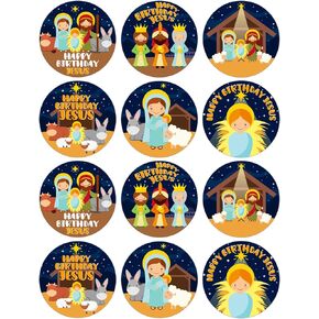 FaCraft Religious Christmas Stickers Labels 36PCS Nativity Gift Tags Stickers Happy Birthday Jesus Stickers for Kids Classroom Cards Envelope Seals Christmas Decorations Christian Party Favor Supplies