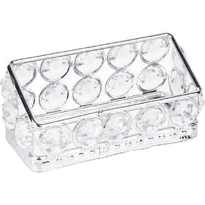 Silver Business Card Holder Stand with Crystal Accents – Elegant Desk Organizer for Office, Reception, and Home Decor