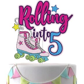 Rolling into 10 Cake Topper Roller Skate Happy 10th Birthday Cake Topper 10 Ten Years Old Colorful Rolling Retro Girl Club Hip Hop Theme Party Cake Decoration Supplies for Kids Girls