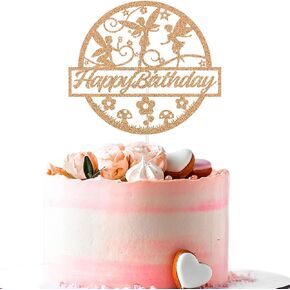 تينكر بيل عيد ميلاد سعيد كعكة توبر، الجنية ديكور كعكة عيد ميلاد، تينكربيل زينة حفلة عيد ميلاد، الأميرة كعكة اختيار الفتيات حفلة عيد ميلاد ارتفع الذهب بريق in Kuwait