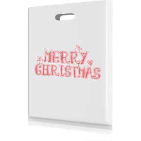 MeFacys Christmas Gift Bags 50 Pcs 9x12 Inch Xmas Shopping bags for Boutique, Plastic White Red Retail Bags with Merry Christmas Pattern for Wrapping Holiday Presents Party Favor Bags