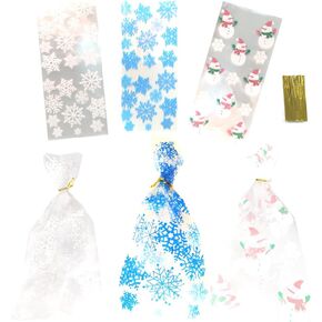 150 Pcs Christmas Winter Snowflake Cellophane Treat Bags Winter Wonderland Holiday Candy Cookie Goodies Bags Snowflake Frozen Gift Bag for Birthday Party Baby Shower Party Favor Bags
