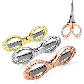 3 Pcs Small Scissors, Foldable Travel Scissors, Folding Scissors, Mini Safety Scissors for Home Office Craft Sewing Nurse Badge Accessories, Gold, Rose Gold, Silver