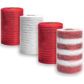 CT CRAFT LLC Deco Mesh 6 Inch X 10Y X 4R 40Y Metallic Red and White for Wreaths Swags Garland DIY Craft Home Christmas Party and Tree Decoration