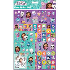 01.70.22.036 Gabby's Dollhouse Mega Pack | Three Types of Stickers (Around 150 Total) | Reusable on Non-Porous Surfaces, 35cm x 23cm