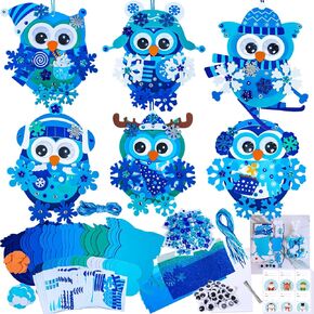 Winlyn 24 Sets Winter Craft Kits Christmas Crafts DIY Snowflake Owl Ornaments Decorations Craft Kit Festive Foam Stickers Winter Arts and Crafts for Kids Holiday Home Classroom Activities Party Favors