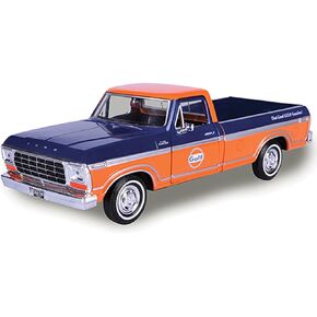 1979 F-150 Custom Pickup Truck Gulf Dark Blue and Orange 1/24 Diecast Model Car by Motormax 79652