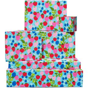 CENTRAL 23 Girls Wrapping Paper Birthday - 6 Sheets Of Gift Wrap For Women - Berries - Strawberry Raspberry Blueberry - Comes With Stickers - Recyclable