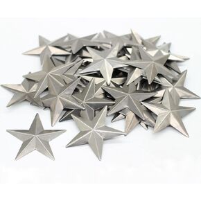 50 Pcs Unfinished Metal Stars for Crafts, Making DIY Painted or Rusted Tin Dimensional Miniature Barn Stars with Hollow Backs for Decorating and Finishing (3.5" Silver Stars)