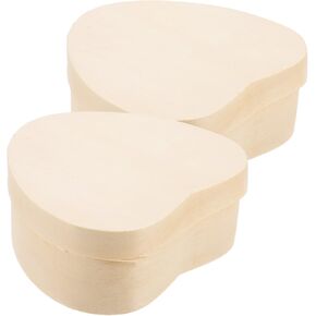 Abaodam Unfinished Heart Shape Unpainted DIY Storage Box 2pcs - Unfinished Wood Box Heart Shaped Jewelry Box Wood Craft Box Organizer for Jewelry DIY Arts Painting Wooden Box