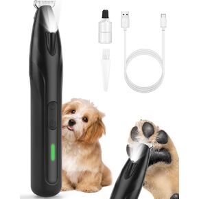 Dog Paw Trimmer, 2 Speed Low Noise Dog Clippers for Grooming, Cordless Rechargeable Dog Hair Trimmer with LED Light, Widen Blade Cat Pet Hair Shaver for Paws, Eyes, Ears, Face, Rump (Black)