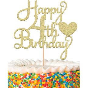 MYAMPED Happy 4th Birthday Cake Topper - Glitter Pink Four Years Old Birthday Party Cake Topper Decorations, Suitable For Boy Or Girl (Pink)