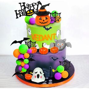 Halloween Cake Toppers 3D Pumpkin Bat Ghost Cake Balls Cake Decorations Happy Halloween Cake Topper For Halloween Party Supplies (Style 01)