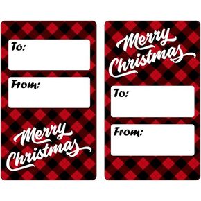 Merry Christmas Plaid Gift Tags, Self Adhesive Glossy Stickers, Xmas Present Labels. Set of 80 Labels. to and from Labels. Made in USA