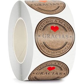 Thank You Roll Stickers Gracias Spanish Round Kraft Self-Adhesive Label Sealing Stickers 1.5" 500 Pcs for Gifts Bag Food Packaging Weddings Party Favor Small Business