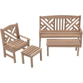Kisangel 6 Scale Wooden Miniature Doll Furniture Set Dollhouse Table and Chair Miniature Living Room Furniture