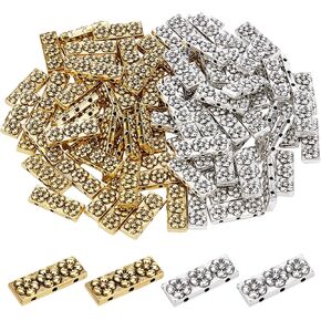 PH PandaHall 100pcs 3 Hole Spacer Beads Rectangle Bar Metal Beads with Flower Tibetan Tila Beads Multi Strand Alloy Spacers Bar Link Connectors for Summer Bracelet Necklace Jewelry Making