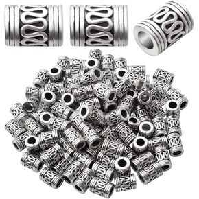 BronaGrand Column Spacer Beads,50pcs Antique Silver Plated Barrel Bead Spacers Tube Spacers Alloy Tibetan Beads Loose Beads for Jewelry Crafts Making DIY Bracelet Necklace