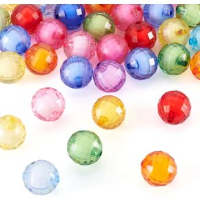 Beadthoven 100pcs 20mm Transparent Faceted Round Chunky Bubblegum Ball Beads Random Mixed Color Crystal Acrylic Spacer Beads for DIY Jewelry Making Hole: 2mm