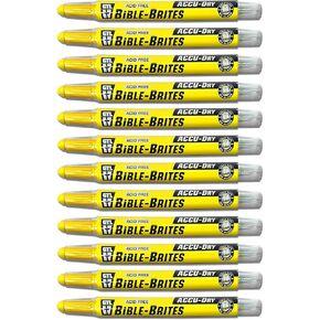 G.T. Luscombe Company, Inc. Accu-Dry Bible-Brites Highlighter, Bible Study, No Bleed Solid, No Smearing or Fading, Long Lasting, Translucent Marker, Yellow, Pack of 12