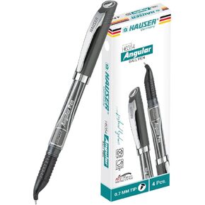 HAUSER Angular Tip Black Ballpoint Pens 4 Pc, 0.7 MM Bold Vibrant Pens, Back To School Supplies, Office Pens, Desk Essentials, Education Supplies & Craft Supplies, School Supplies