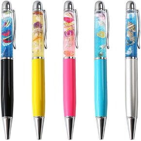 Gullor 5 Pieces Retractable Ballpoint Pens, Bling Dynamic Floating Liquid Sand Glitter Pen, Ocean Series