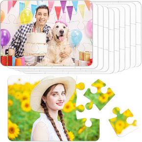 Sumind 10 Sets Blank Sublimation Puzzle Jigsaw Rectangle Heart Shaped White DIY Custom Puzzle Heat Press Thermal Transfer Pearl(A5-28 Rectangle)