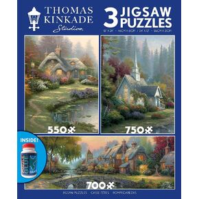 Ceaco - 3 in 1 Multipack - Thomas Kinkade - (1) 550 Piece, (1) 750 Piece, (1) 700 Piece Panoramic Jigsaw Puzzle