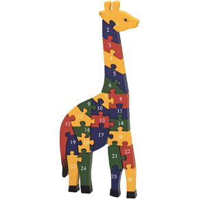 Bits and Pieces - Wooden Alphabet Giraffe Puzzle - Learn ABCs and 123s - Colorful Large 3/4 Inch Thick, Non-Toxic Paint