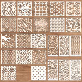 24Pcs Stencils for Painting, Geometric Pattern Stencils for Crafts Reusable, Wall Stencils for Painting Patterns, Spray Paint Layering Stencils for Painting On Wood(2 Size) in Kuwait