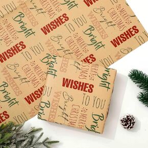 JarThenaAMCS 6 Sheets Vintage Christmas Wrapping Paper -Not Roll- Retro Kraft Xmas Wish Gift Wrap Paper Folded Flat Rustic Red Green Art Paper for Party DIY Crafts, 27.6 x 39.4 Inch