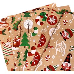 ورق تغليف مسطح لعيد الميلاد من SULOLI Kraft، 12 ورقة من ورق الكرافت المطوية مع عناصر سيارة شجرة عيد الميلاد الرنة من سانتا ثلج (27 × 20 بوصة) in Kuwait