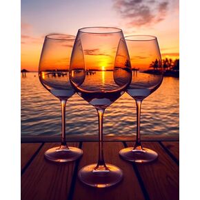 F-CANLAN Round Full Drill Diamond Painting Kit, 5D Sunset Wine Glass Diamond Painting Wine Glass Diamond Dots Arts Crafts Set Adult Children Ocean Rhinestone Diamond Art Room Decor (12X16 inches)
