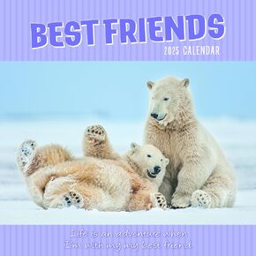 2025 Square Wall Calendar, Best Friends, 16-Month Cute Theme with 180 Reminder Stickers (12x12 In)