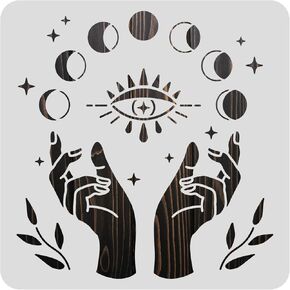 BENECREAT 12x12" Plastic Cutouts Painting Template, Hand Moon Phase Eye Pattern Plastic Stencils for Painting, Wood Burning, Pyrography and Engraving Crafts