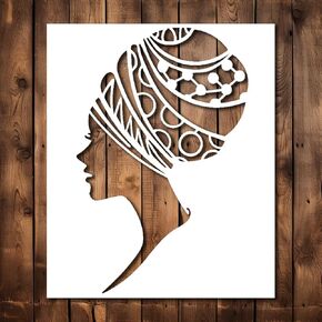 African Tribal Woman Stencil Template - Reusable African Young Girl Lady Stencils for Painting on Wood, Glass, Wall Rock, Walls, Canvas, Glassware, Spray Painting, Airbrushing, Crafts (7x9)