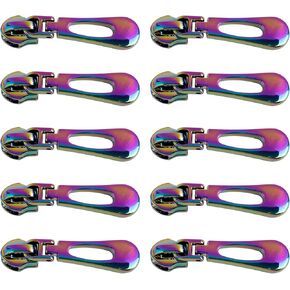 Framendino, 10 Pack #5 Rainbow Zipper Pulls Zipper Replacement Metal Zipper Sliders Zippers Pull for Tailor Sewing Crafts Luggages Purses Bags Bulk