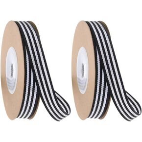 2 Rolls Grosgrain Striped Ribbon Gift Wrapping Ribbon Christmas Stripe Ribbon Fabric Craft Ribbon Decorative Ribbon Brown White