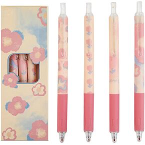4 Pcs Flower Retractable Pens Cute Gel Ink Pens 0.5mm Black Ink Gel Pens Office School Pens Writing Pens Aesthetic Pens Women Girls Pens (Flower-1)