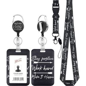 Retractable ID Badge Holder with Breakaway Lanyard, Inspirational Quote Lanyards for ID Badges Ajustable, Detachable Keychain for Women Nurse Nursing Doctor Teacher Student