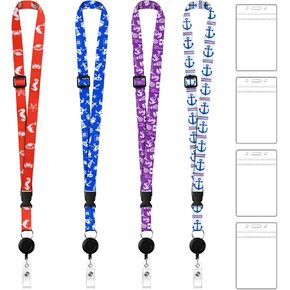 Set of 4 Cruise Lanyards with Ship Card Holders & Retractable Cruise Card Holder Badge Reels - Includes Waterproof Luggage Tags ID Holders Essential Cruise Accessories (4)