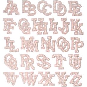 52 Pcs Self Adhesive Pearl Rhinestone Letter Stickers, A-Z Bling Letter Patches Iron on Letter Sticker for DIY (Pink)