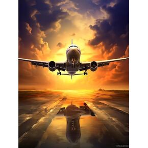 UPABLUNSO 5D Airplane Diamond Painting Kits, Plane Took Off at Sunrise Art for Adults, Full Drill Round Gem Art Home Wall Decor Gifts 12x16 inch