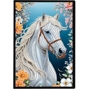 JISHSHAY Diamond Painting Notebook Diamond Art Journal Diamond Painting Kit A5 Notebook Diamond Art Kits Leather Notebook Gem Painting Kit Meeting Notebook DIY Crafts for Adults Daily Journal Horse