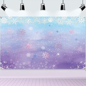 HOWAF Winter Wonderland Backdrop Banner Birthday Baby Shower Decorations, Frozen Winter Snowflake Pink Purple Background Banner Decor for Frozen Winter Xmas New Year Holiday 72×43 inch