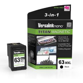 VersaInk-Nano HP 63 MXL Titan-Magnetic (MICR 3-in-1) Black Ink Cartridge Replacement of HP 63 and 63 XL, Works with HP DESKJET 1112,2130,3630,OFFICEJET 3830,4650,5200,Envy 4510,4520