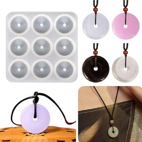 2 Pieces Silicone Circle Donut Necklace Jade Pendant Resin Epoxy Mold, Crystal Round Lucky Charm Jewelry Casting Mould Agate DIY Handmade Gift Craft